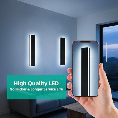 Upgrade Widened 2 Pack 23.6inch Outdoor Wall Sconce, 3000K-6000K Dimmable Modern LED Wall Mount Light, IP65 Waterproof, Black Exterior Lighting for House, Porch, Garage with Remote Control