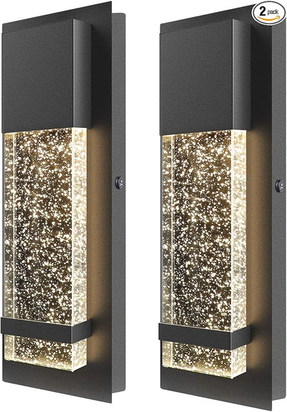 PARTPHONER Modern Wall Sconce, LED Wall Light with Crystal Bubble Glass Modern Porch Light Outdoor Indoor Wall Fixture 12W Lumen 3000K for Doorway Garden Hallway Patio Living Room, 2 Pack
