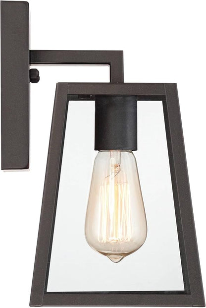 John Timberland Arrington Modern Rustic Outdoor Wall Lights Fixtures Set of 2 Tapering Black 10 3/4" Clear Glass for Exterior House Porch Patio Outside Deck Garage Yard Front Door Garden Home