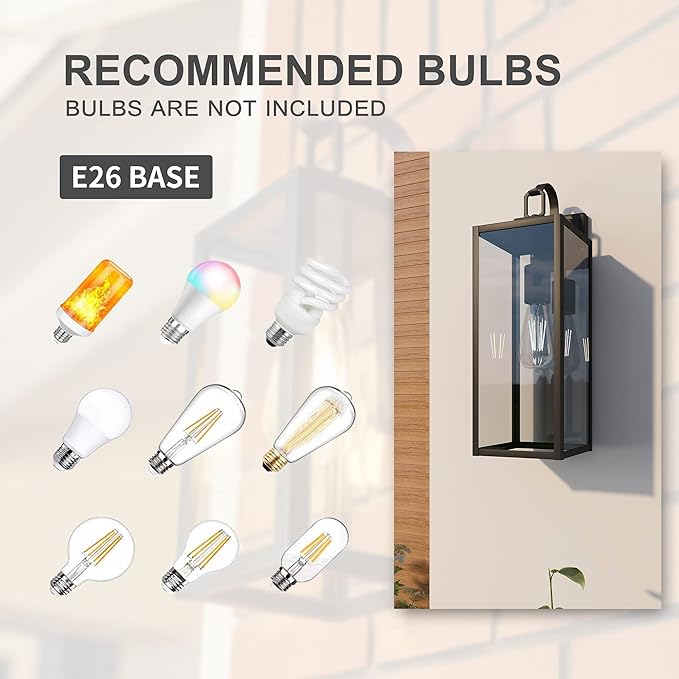 Pia Ricco Large Size Outdoor Wall Lights, 18 Inch Oversized Matte Black Exterior Light Fixture with Clear Glass, Waterproof Front Porch Lighting, Modern Sconces Lantern for House, Garage, ETL Listed