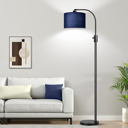 【Upgraded】 Dimmable Matte Black Floor Lamp, 1202 Lumens LED Bulb Included, Arc Floor Lamps for Living Room Modern Standing Lamp with Blue Shade, Tall Lamp for Living Room Bedroom Office Reading Room