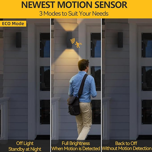SHIMR Motion Sensor Outdoor Wall Lights, Dusk to Dawn Outdoor Lighting with Matte Black Finish, Up and Down Lights Aluminum Exterior Lighting Fixture for House Porch, LED Bulb Included [ETL Listed]