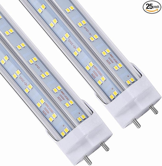 25PCS, T8 T10 T12 LED 4FT Type B Light Bulbs, 60W 9000LM, 6000K-6500K Cold White, 4 Foot LED Fluorescent Tube Replacement, Dual Ended Power,