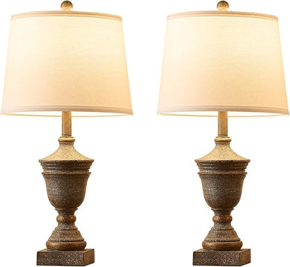 Retro Table Lamps Set of 2, 26.5'' Farmhouse Bedside Lamps with White Fabric Shades, Vintage Nightstand Lamps for Bedroom & Living Room, Bulbs Included