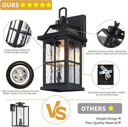 14 '' Outdoor Lights for House 2 Packs, Black Exterior Light Fixtures Porch Light Wall Mount, Waterproof Sconce Lights Outside, Modern Outdoor Lighting Wall Lanterns for House Garage Patio Front Door