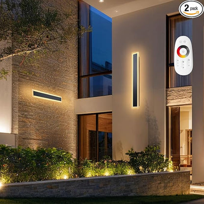 VEVOR Outdoor Wall Lights, 2 Pack, 23.6 Inch Long Strip Modern Exterior Wall Sconce Light Fixtures, 2700K-6000K, IP65 Waterproof Anti-Rust, Dimmable Outside Wall Mount Lighting, for House Porch Garage