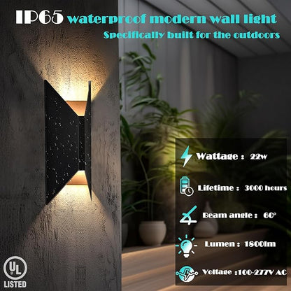 LED Up and Down Lights Outdoor Wall Lights, 5-Color Temperature Waterproof Modern Exterior Lighting Fixtures, 14 Inch Aluminum Outdoor Wall Sconce, 2 Pack Dimmable Front Porch Light