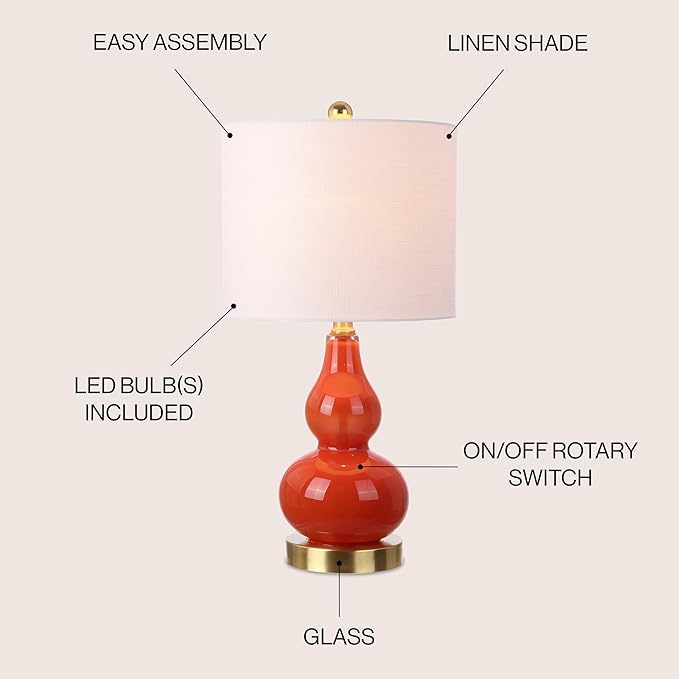 JONATHAN Y JYL1028G Anya 20.5" Mini Glass LED Table Lamp, Transitional, Glam, Midcentury, Modern, Elegant, Office, Living Room, Family Room, Dining Room, Bedroom, Hallway, Foyer, Sunset Orange
