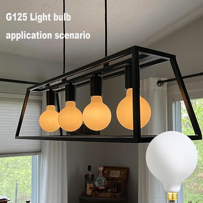 Leools Globe Light Bulbs 60 Watt Replacement for Decorative,Matt White,E26 Dimmable Warm White Large G40(G125) 6Watt(60Watt Equivalent) LED Bulb,CRI95,2700K,1Pack