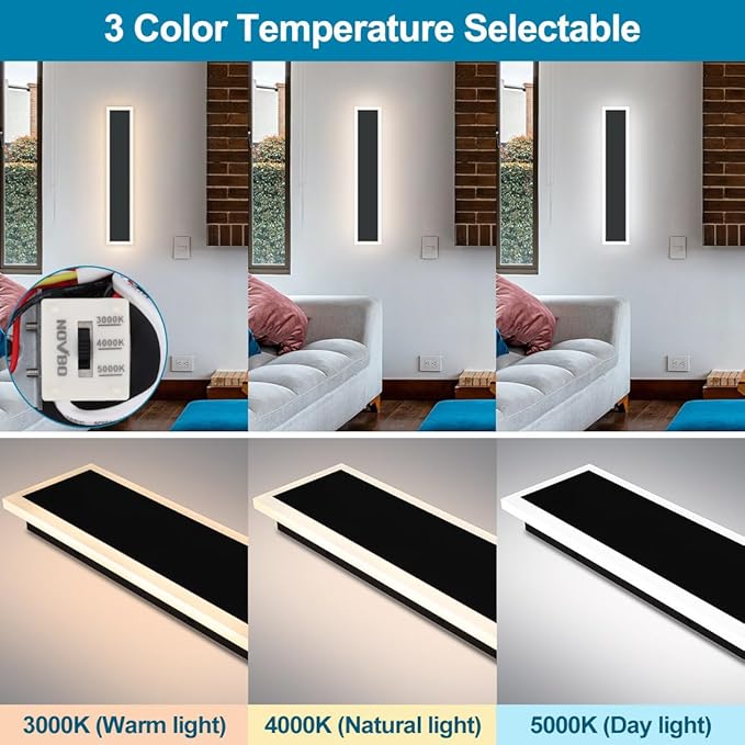 2-Pack 24IN Modern Outdoor Wall Light LED Long Wall Lighting Fixture IP65 Waterproof Wall Lamps, Dimmable 24W 2200LM Black Wall Sconce, 3000K/4000K/5000K Selectable, ETL