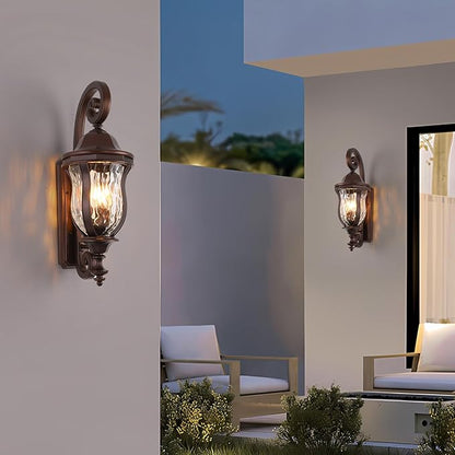 Coffee Exterior Wall Sconces, 28" H Large Outdoor Wall Light Fixtures with Water Glass, Waterproof Outdoor Lights Wall Mount with Decorative Patterns for Porch, Front Door