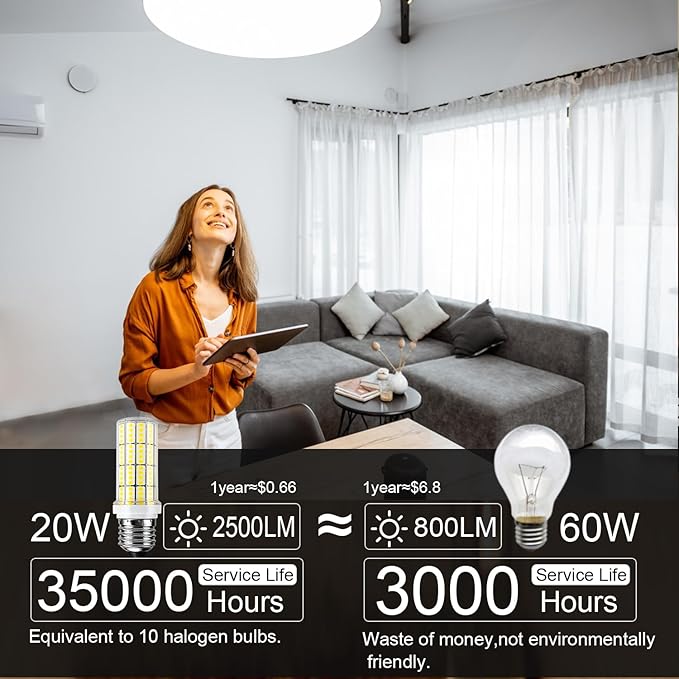 LED Light Bulb 200W Equivalent 2500 Lumen Super Bright 5000K Daylight White 20W Led Bulb E26/E27 Medium Base for Home Garage Warehouse Indoor Outdoor Led Corn Light Bulb Pack of 6