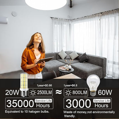 LED Light Bulb 200W Equivalent 2500 Lumen Super Bright 5000K Daylight White 20W Led Bulb E26/E27 Medium Base for Home Garage Warehouse Indoor Outdoor Led Corn Light Bulb Pack of 6