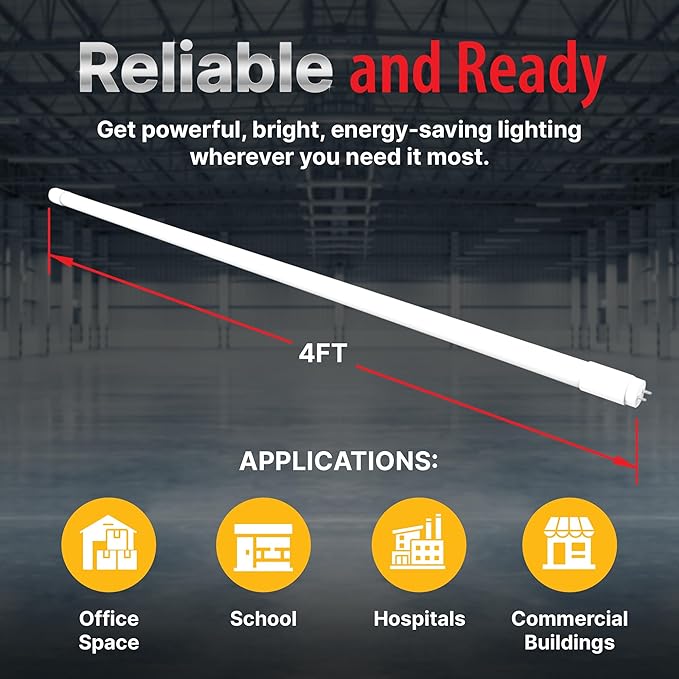 – 25-Pack T8 LED Tube Light 4FT, 12W 1800LM, Type A Ballast Compatible, 4100K Daylight, UL-Listed, Easy Plug & Play Fluorescent Replacement, Energy-Saving for Shop & Office
