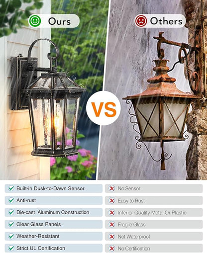 VIANIS Dusk to Dawn Exterior Light Fixture, Waterproof Outdoor Wall Sconce Porch Light for House, 100% Anti-Rust Aluminum Outside House Lights, Farmhouse Coach Lantern for Garage, Front Door 2Pcs