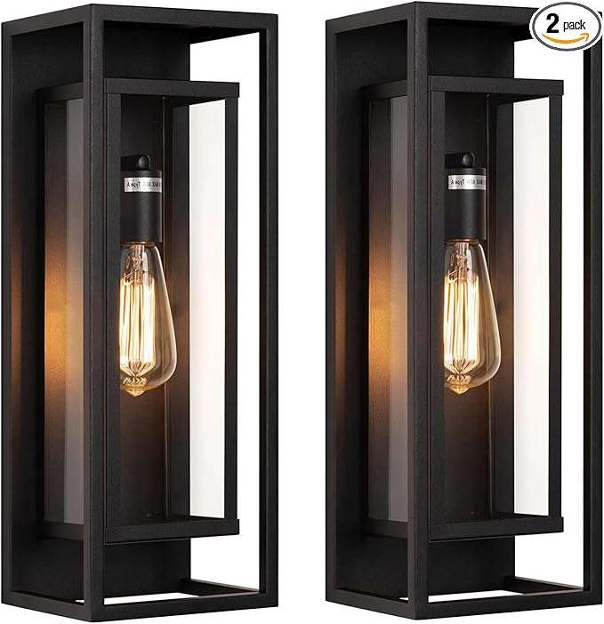 2Pack 18inch Outdoor Wall Light Fixtures,Exterior Waterproof Lanterns,Porch Sconces Wall Mounted Lighting with E26 Sockets & Glass Shades,Modern Matte Black Wall Lamps for Patio Front Door Entryway