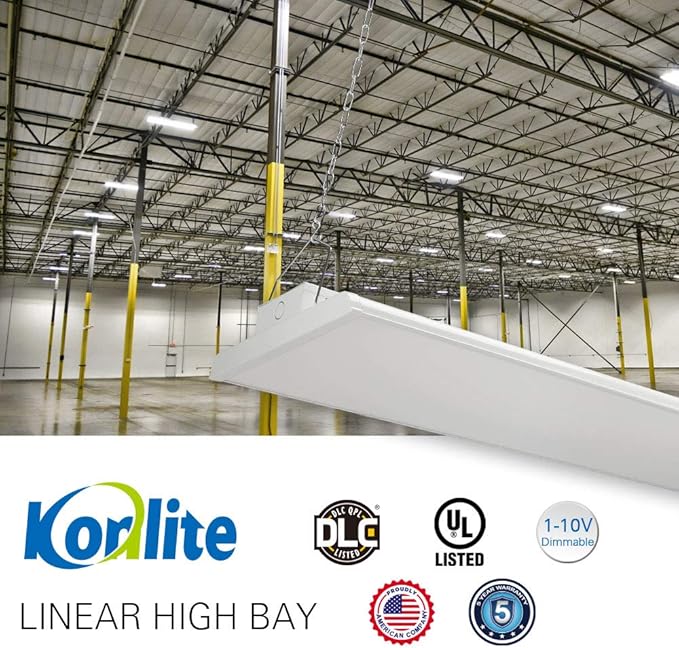 Konlite 2 Pack Linear LED Bay Ceiling Shop Light - 2 Ft - 105W 5000K 1-10V Dimming 14170 Lumens - Equal to 4 lamp T5 Ceiling Light Fixture - No Maintenance for Life