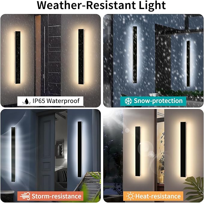 Mikeru 39inch Outdoor Wall Light Fixtures, 10%-100% Dimmable Black Exterior Wall Sconces, 3000k-6000k Acrylic Invisible Long led Wall Light for Porch Modern Wall Mount Lighting for House