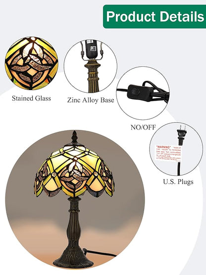 KY&BOSAM Irish Celtic Tiffany Table Lamp Shamrock Style Desk Lamp Stained Glass Night Light 14 Inch Tall 8 Inch Wide Shade Beside Lamp 1 Bulb Antique Zinc Base for Home Bedroom St Patrick's Day Decor