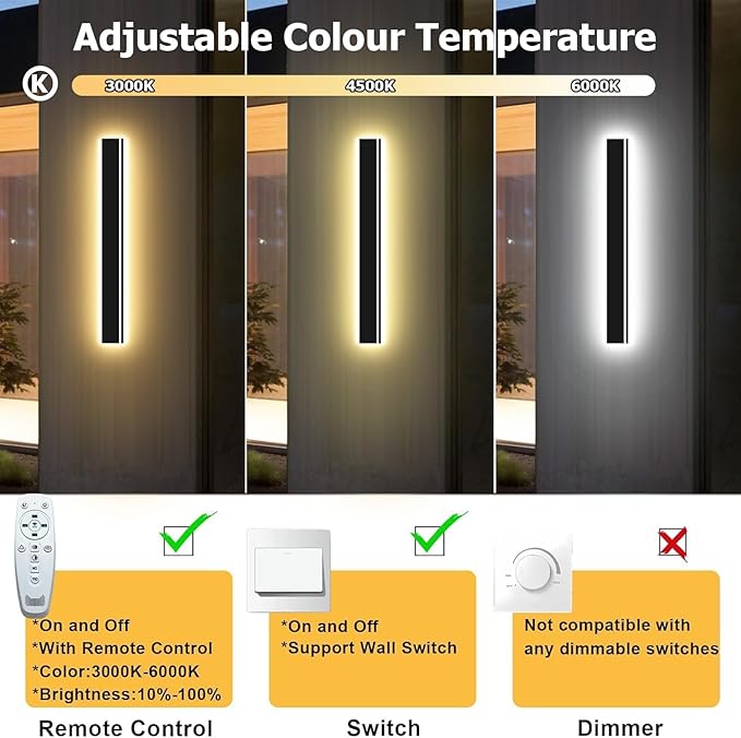 【Upgraded 47inch 2pcs Modern Outdoor Wall Light,4.33 Inch Wide Dimmable Linear Outdoor Wall Sconce Waterproof Ip65,Black LED Long Outdoor Lights for Garage Front Door Exterior Wall Lights