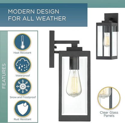 Quoizel Westover Modern Wall Sconce, 14.25 Inch Earth Black 1-Light Outdoor Light Fixture, Clear Beveled Glass Wall Lantern, 100 W, Industrial Design Wall Light for Porch, Patio, Gazebo or Yard