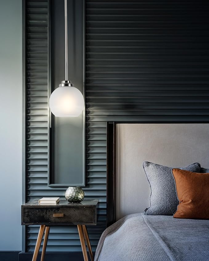 3 Pack Globe Pendant Light, Brushed Nickel Hanging Ceiling Lights with White Frosted Glass Shade, Modern Adjustable Lights for Kitchen Island Bedroom Hallway