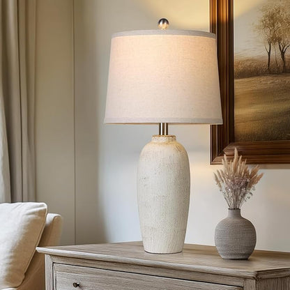 25“ Jar Table Lamps Set of 2, Ceramic Bedside Lamps for Bedroom, Beige Farmhouse Nightstand Lamps for Living Room