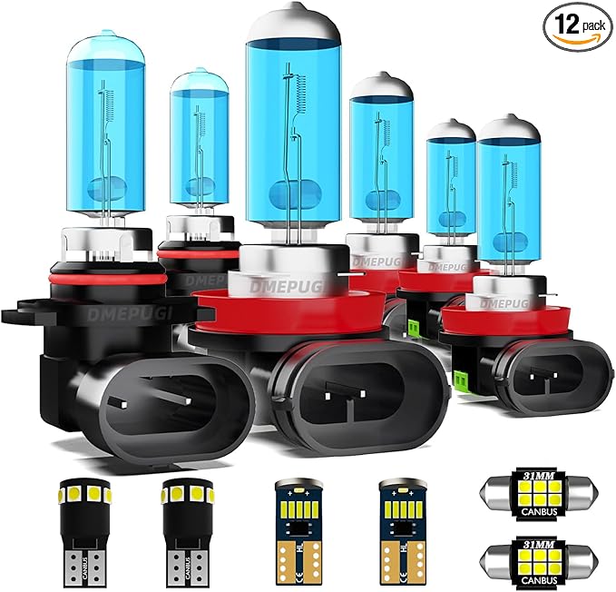 Halogen Headlight Bulbs Interior Light Kit Fit For Honda CR-V 2015-2016, High Low Beam Light Bulb Combo + Interior Bulbs Package + License Plate Lights, Plug N Play, Pack of 12