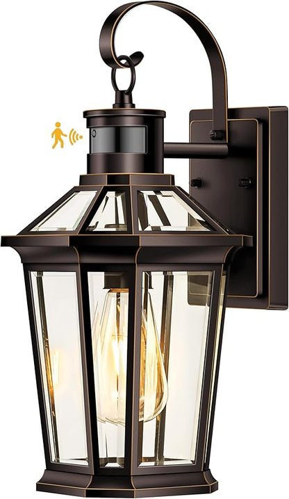VIANIS Motion Sensor Porch Lights Outdoor Wall Sconce, Aluminum Dusk to Dawn Outdoor Lighting, Waterproof Oil Rubbed Bronze Gold Trim Exterior Lighting Fixtures, Outside Wall Lights for House, Garage