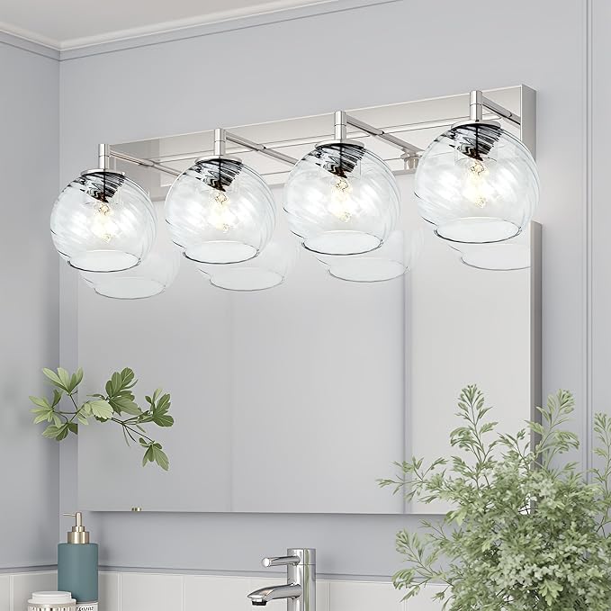 2 Pack Lamp Globe Glass Shade, Clear Striped Glass Glassshade Covers Replacements for Light Fixtures, 1.65 Inch Fitter Globes Lampshades for Wall Sconces Chandelier Bath Vanity Lights Pendants