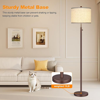Nintiue 【Upgraded】 Dimmable Floor Lamp for Living Room, 11W LED Bulb Included, Modern Standing Lamp, Tall Pole Light with Linen Shade for Bedroom Reading Office Corner Nursery-Matte Brown