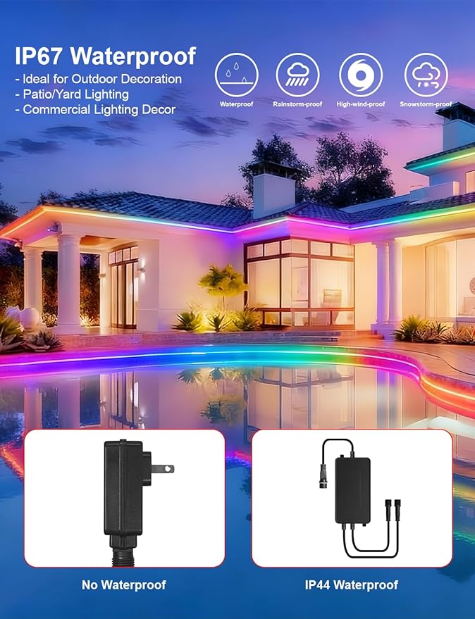 COB LED Strip Lights, RGB Smart IC, IP67 Waterproof, Dimmable 20FT/6M, Color Flowing Tape Light with App Control & Music Sync, Dotless LED Light for Outdoor, Patio, christmas & Party Decorations
