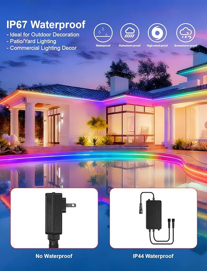 COB LED Strip Lights, RGB Smart IC, IP67 Waterproof, Dimmable 20FT/6M, Color Flowing Tape Light with App Control & Music Sync, Dotless LED Light for Outdoor, Patio, christmas & Party Decorations
