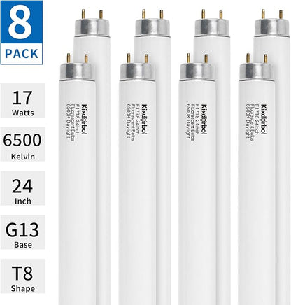 8 Pack 24 Inch F17T8/CW Fluorescent Light Bulb, T8 17 Watt, 4100K Cool White, T8 2FT Fluorescent Replacement Tube, G13 Medium Bi-Pin Base