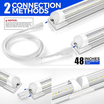 Barrina LED Shop Lights, 5FT, 50W, 6500LM, 5000K, Clear Cover T8 V-Shape Light Fixture, Linkable Shop Lights for Garage, Workshop, Warehouse, Basement, ETL Listed, 6 Packs