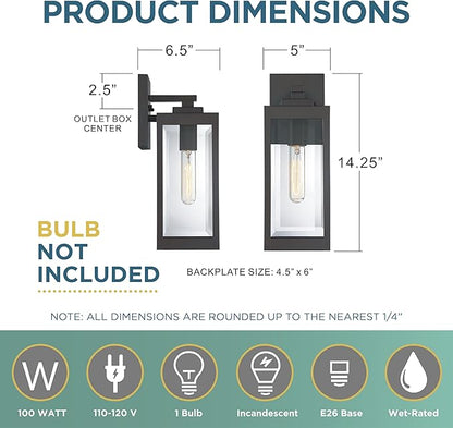 Quoizel Westover Modern Wall Sconce, 14.25 Inch Western Bronze 1-Light Outdoor Light Fixture, Clear Beveled Glass Wall Lantern, 100 W, Industrial Design Wall Light for Porch, Patio, Gazebo or Yard