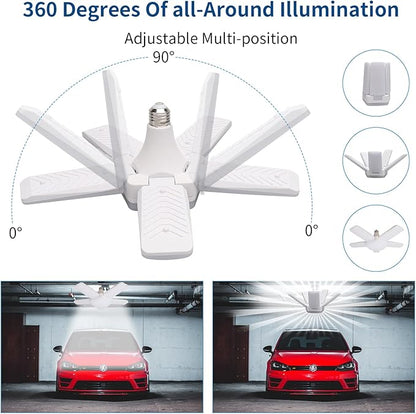 Deformable LED Garage Lights 4 Pack with 5 Adjustable Panels, 10000LM 6500K High Bay Light for Basement Warehouse Workshop