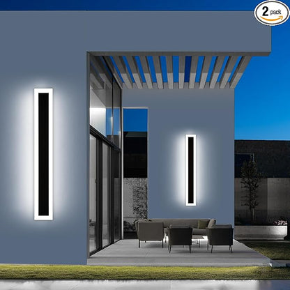 Mikeru 2Pack 39.3inch Modern Outdoor Exterior Wall Light, 3000k/4500k/6000k 3 Colors Switchable Large Outdoor Fixture Wall Mount, Ip65 Waterproof Modern Long Porch Light, Hardwired (Width: 5.5inch)