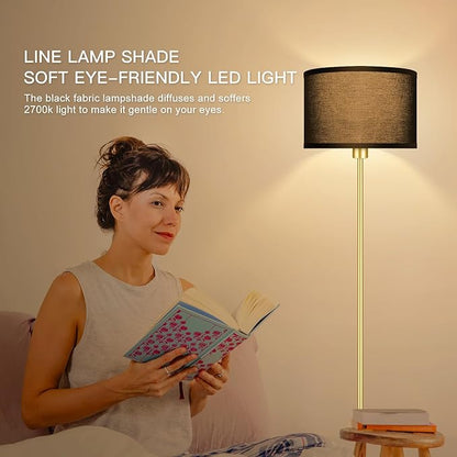 Gold Floor Lamps for Living Room, Modern Bright Standing Lamp, Black Lamp Shades, Foot Switch, Simple Pole Lamps Corner Lamp for Bedroom,Office, Living Room, Den, Black Living Room Lamp(No Bulb)