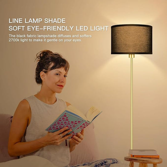 Gold Floor Lamps for Living Room, Modern Bright Standing Lamp, Black Lamp Shades, Foot Switch, Simple Pole Lamps Corner Lamp for Bedroom,Office, Living Room, Den, Black Living Room Lamp(No Bulb)