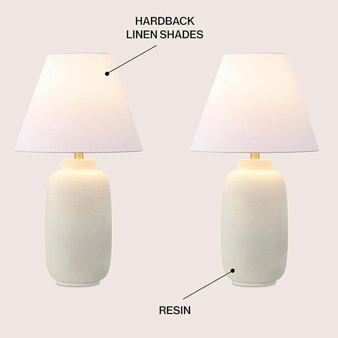 JONATHAN Y JYL5603B-SET2 24.5" Modern Minimalist Table Lamp Set of 2, Matte Cream Ginger Jar Farmhouse Bedside Lamps for Bedroom, Living Room, Office with White Linen Shade, LED Bulbs Included