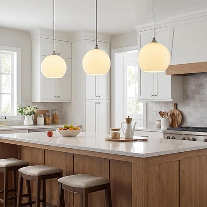 Milky Luster Glass Pendant Lights Kitchen Island Globe Pendant Light Fixtures Modern Pendant Lighting for Bedroom Living Dining Room Light Fixture (9.84 in, 2 Pack)