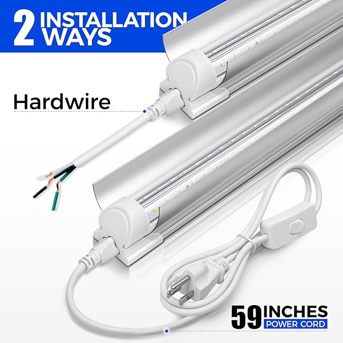 Barrina LED Shop Light 4FT, 40W 5500LM 6500K, Clear Cover Hanging Light Fixture, Linkable Tube Lights, V Shape LED Ceiling Lights for Garage, Warehouse, Workshop, 6 Packs