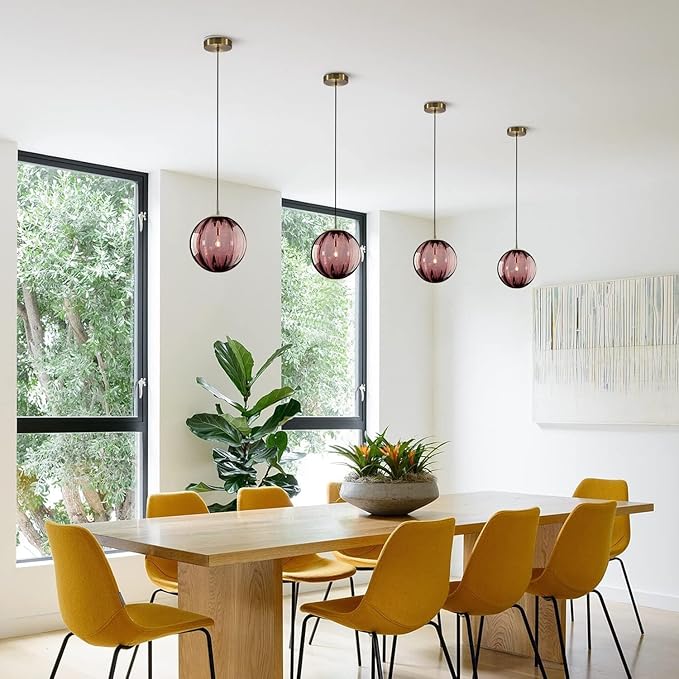 KCO Lighting Modern Large Globe Pendant Light - Vintage Gold Single Pendant - Round Glass - Industrial Kitchen Island & Dining Room Light Fixture (Burgundy-9.8')