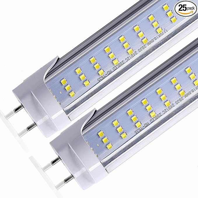 25PCS, T8 T12 4FT LED Type B Light Bulbs, 60W 7500LM 6000K Cold White 3 Rows, T8 Led Bulbs 4 Foot, Dual-end Powered