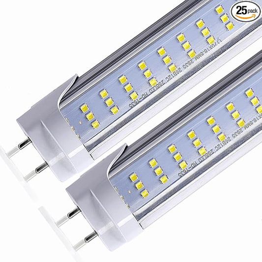 25PCS, T8 T12 4FT LED Type B Light Bulbs, 60W 7500LM 6000K Cold White 3 Rows, T8 Led Bulbs 4 Foot, Dual-end Powered