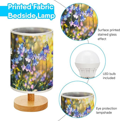 Bluebell Table Lamp LED 3-Color Pressed Bedside, Bluebell Shade Lamp with Wood Base for Bedroom Living Room Desk Office TL01