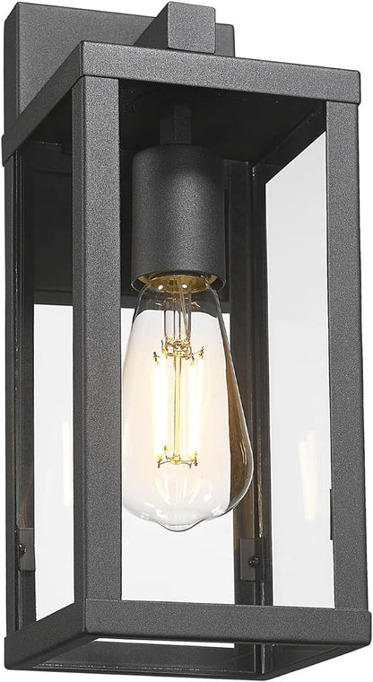 Outdoor Wall Light with Clear Glass, Anti-Rust Exterior Wall Sconce, Weather Resistant Outdoor Lantern, Exterior Lighting for Porch, Patio, Garage, Entryway (Black, 13" Height-1 Pack)