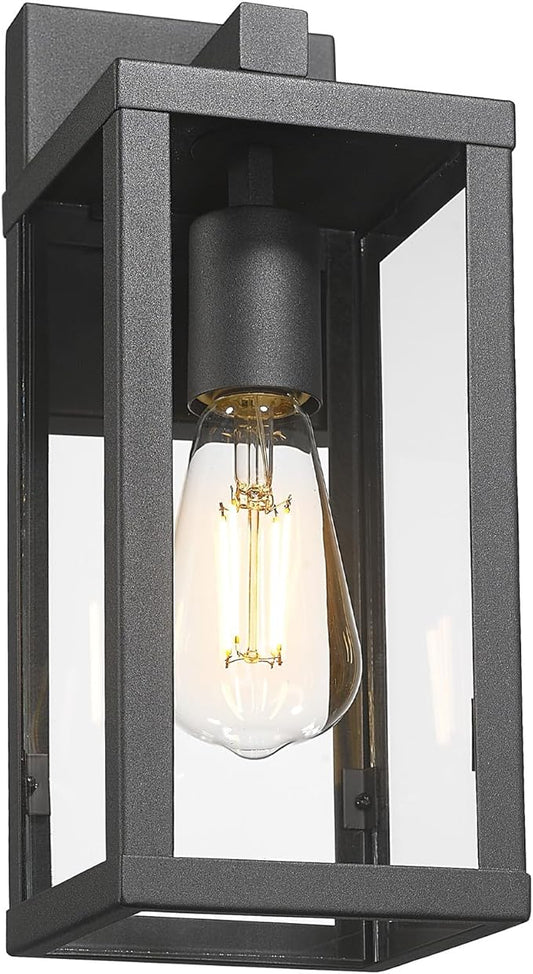 Outdoor Wall Light with Clear Glass, Anti-Rust Exterior Wall Sconce, Weather Resistant Outdoor Lantern, Exterior Lighting for Porch, Patio, Garage, Entryway (Black, 13" Height-1 Pack)
