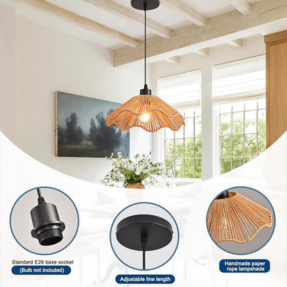 3 Pack Brown Woven Pendant Light Fixtures,11.81" Rattan Pendant Lights Farmhouse Basket Light Fixture Adjustable Boho Hanging Lamp for Kitchen Island Bedroom Dining Room Foyer Hallway
